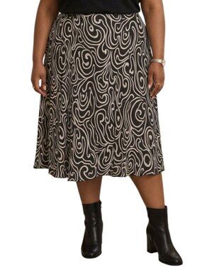 Lane Bryant Size 14/16 Skirt Elastic Waist Midi Black White Swirl Pattern Flowy
